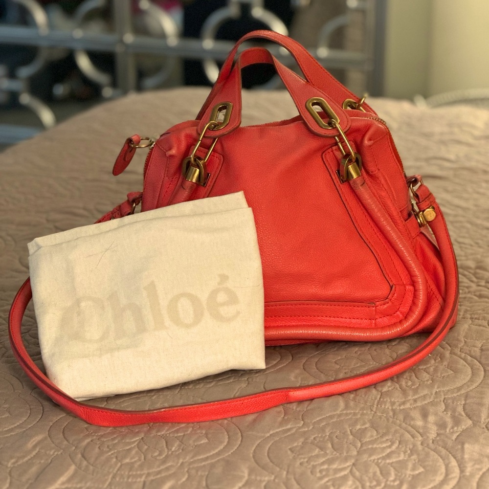 Chloe Medium Paraty Tote Bag in Grained Calfskin with shoulder strap